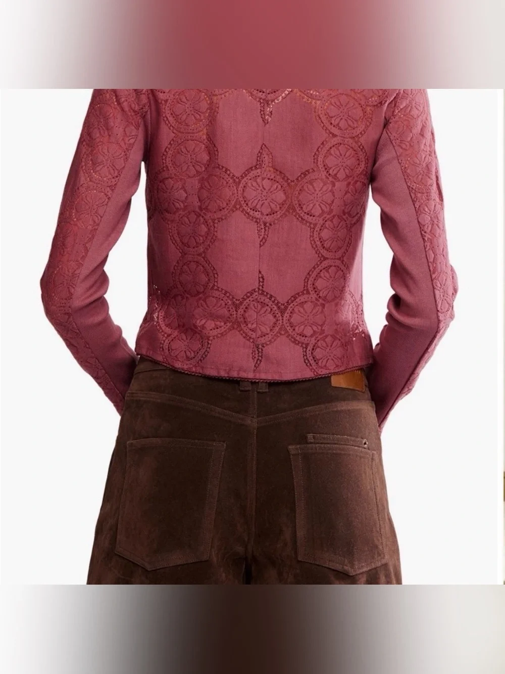 Free People Women's Jae Knit Long Sleeve Lace button up top, sz m, nwt gorgeous!